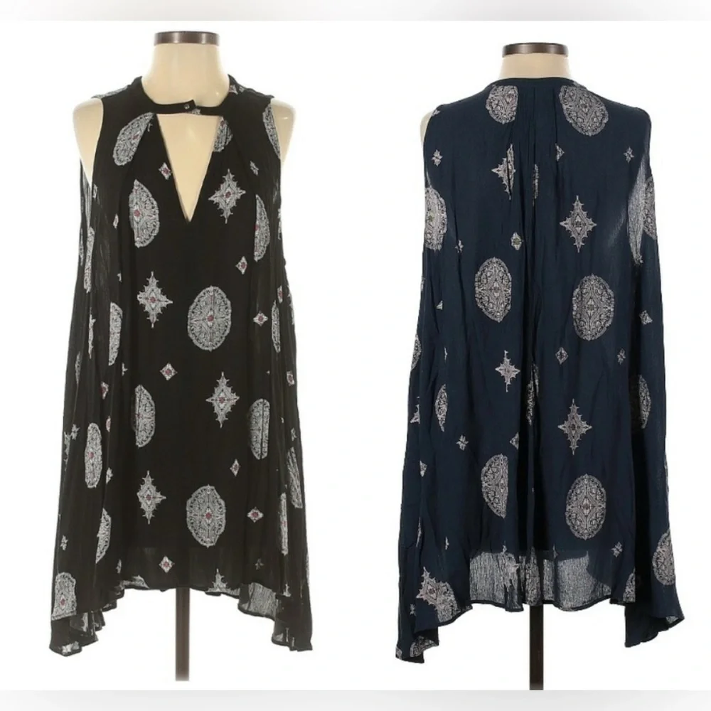 Free People Black Sleeveless Tree Swing Tunic Dress